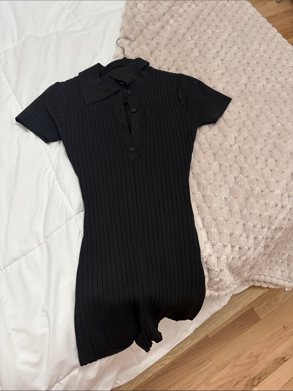 NEW All The Ways Black Ribbed Polo Short-Sleeve Dress